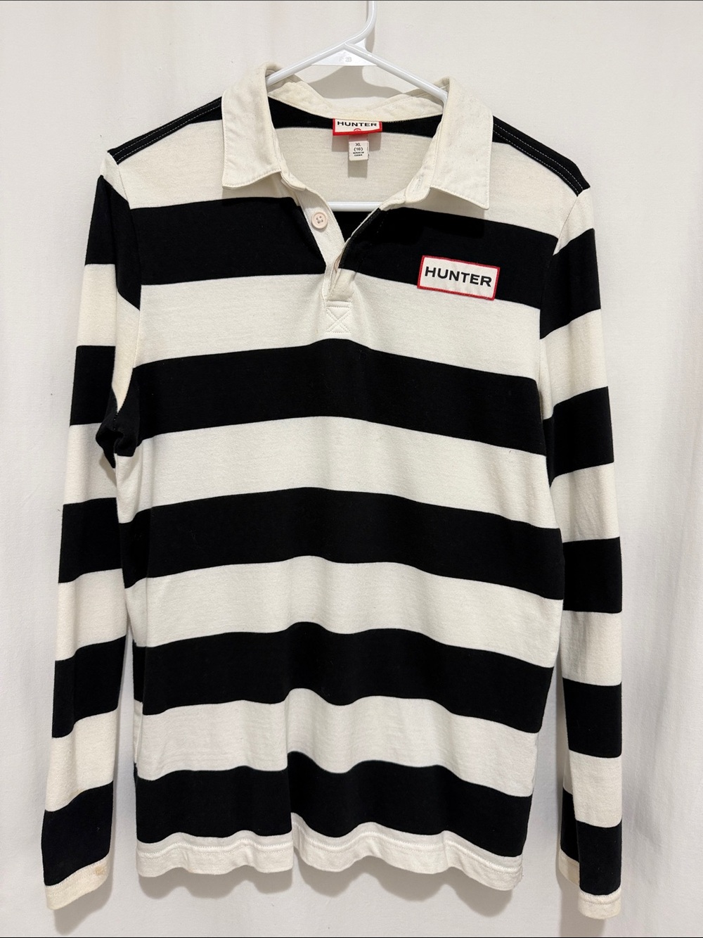 Hunter Black & White Striped Rugby Shirt Youth XL 16 Long Sleeve Collared Cotton